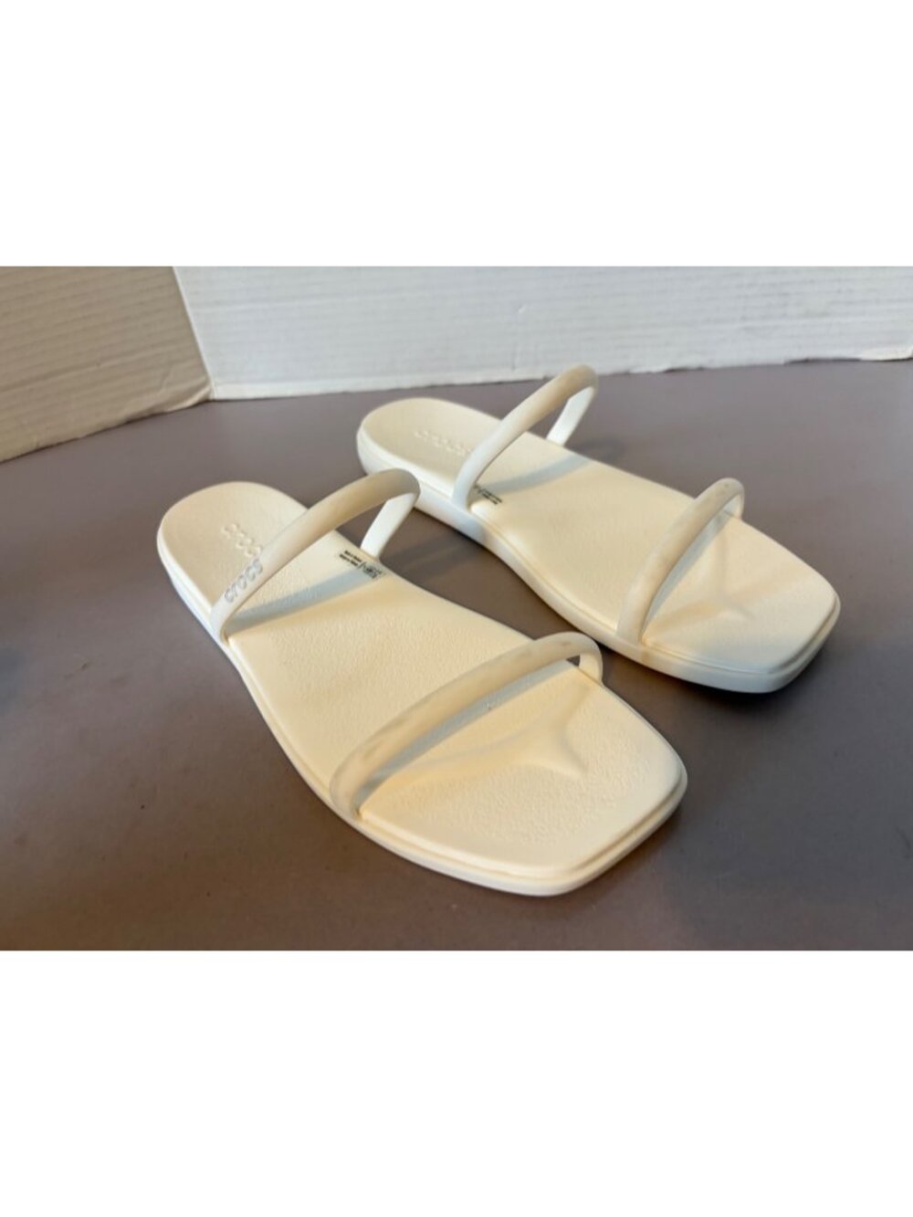 Crocs Womens White Minimalist Strappy Sandals Lightweight Casual Slip-On Shoes